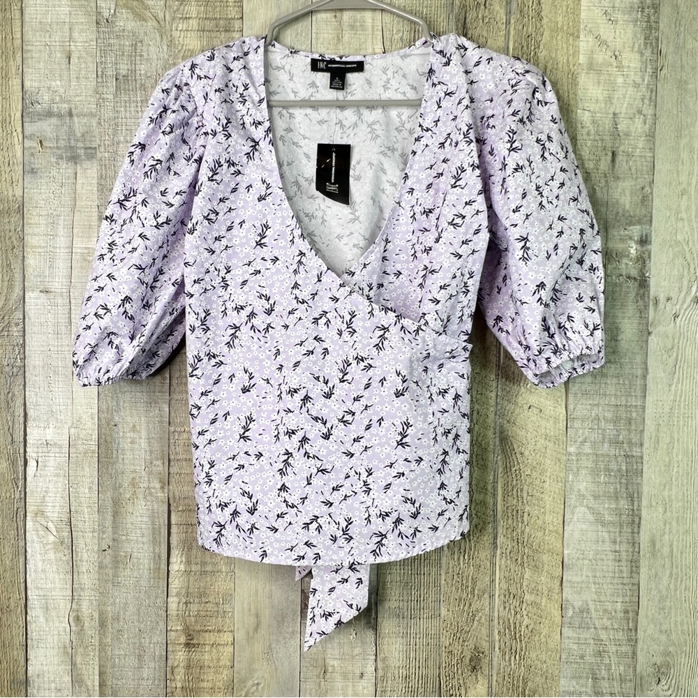 INC International Concepts Size Small Surplicee Peplum Faux Wrap Floral …